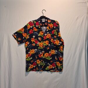 Vintage Kennington LTD Navy Hawaiian Mens L Floral Tropical Island Vibes Resort